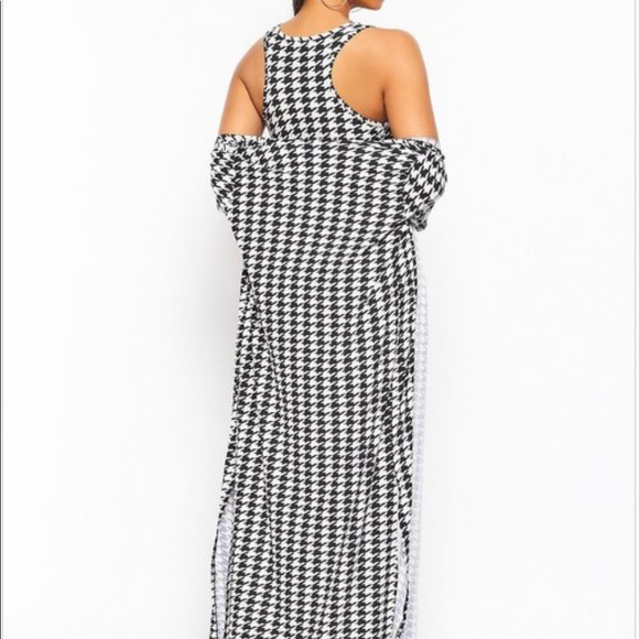 NEW FALL TRENDY HOUNDSTOOTH TWO PIECE TANK TOP MIDI DRESS LONG CARDIGAN SET - Picture 5 of 9